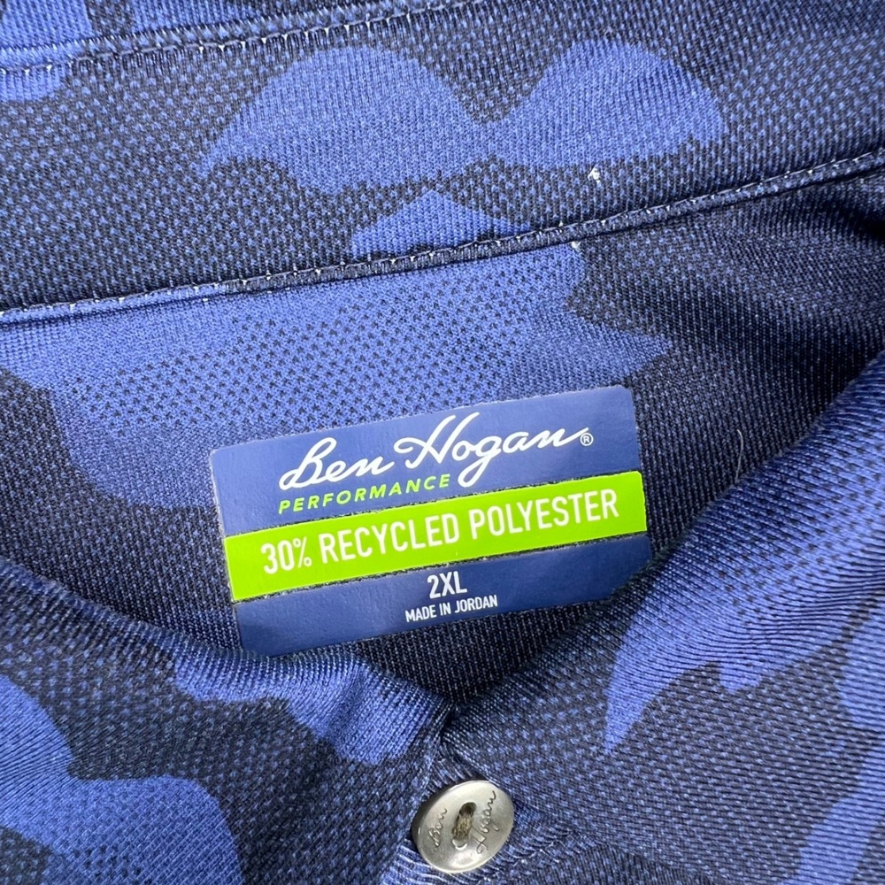 Ben Hogan Golf Polo Shirt Mens 2XL Blue Camouflage Recycled Performance Stretch - Picture 4 of 9